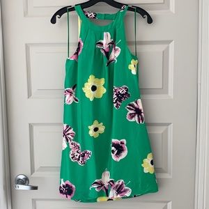 J Crew 100% silk halter green floral dress